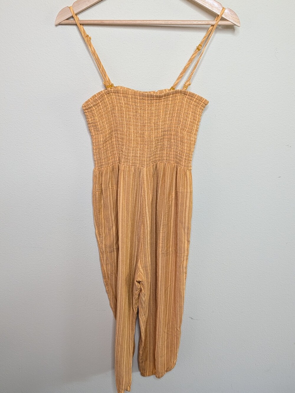 Prana Mustard Yellow Striped Wide Leg Jumpsuit Size Small